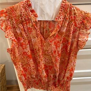 Rachel Zoe Floral Blouse - Red and Orange